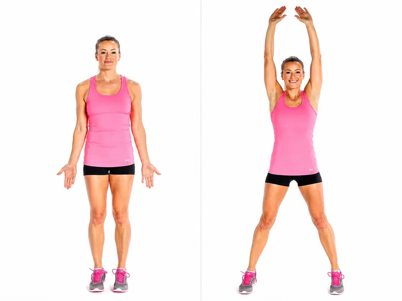 Jumping jack huy động cơ chân, cơ mông, cơ bụng, vai và nhiều nhóm cơ khác trong cùng một chuyển động.