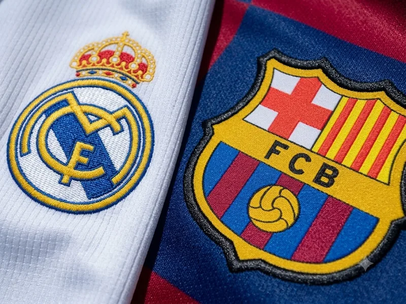 Vương miện của Real Madrid và các biểu tượng Catalonia trên huy hiệu Barcelona phản ánh lịch sử và bản sắc vùng miền của hai đội bóng.