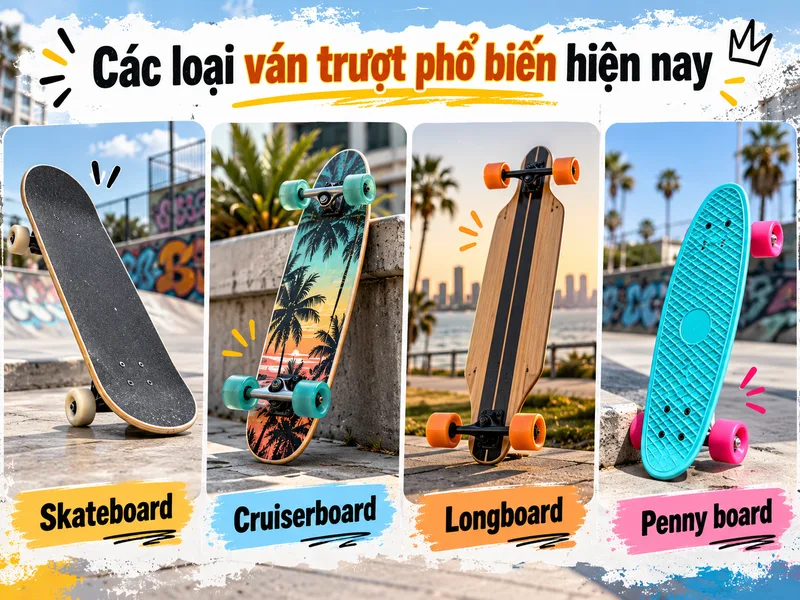 Mỗi loại ván trượt được thiết kế với đặc điểm riêng, phù hợp cho kỹ thuật, di chuyển hoặc trải nghiệm tốc độ.